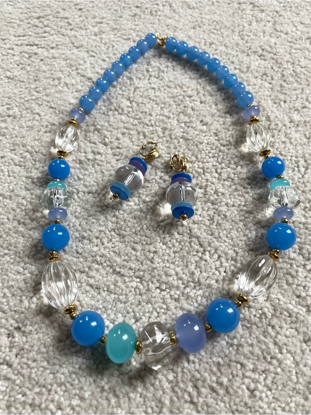 Vintage Trifari Lucite Bead Necklace & Clip Earrings Set